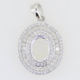 Sterling Silver Semi Mount Pendant Setting Oval OV 9x7mm Baguette Halo - Syzjewelry